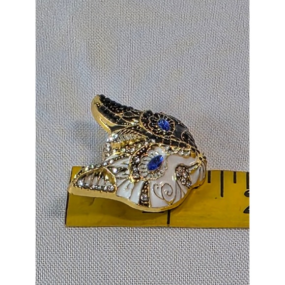 Vintage Style Tuxedo Cat Face Brooch Enamel Rhinestone Blue Eyes Gold Tone Pin - Picture 7 of 8